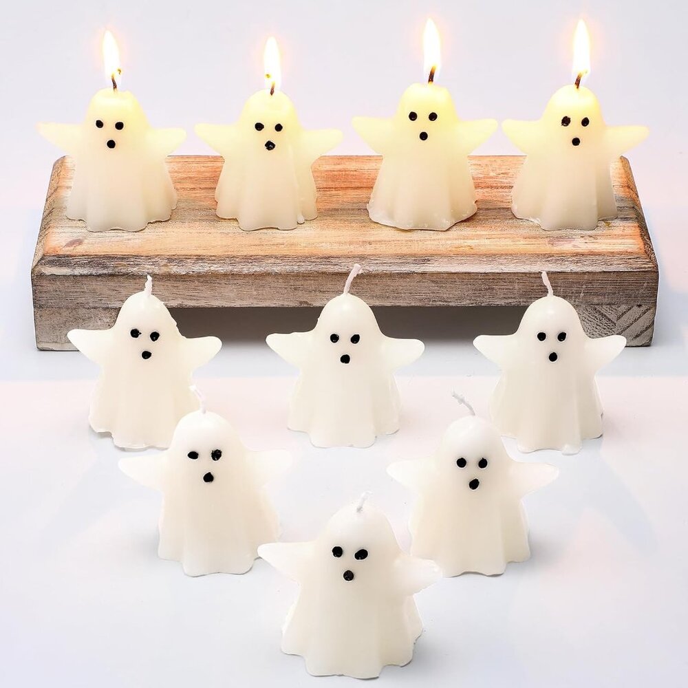 10 Pcs Halloween Ghost Candles White Burning Candles Soy Wax for Halloween Home